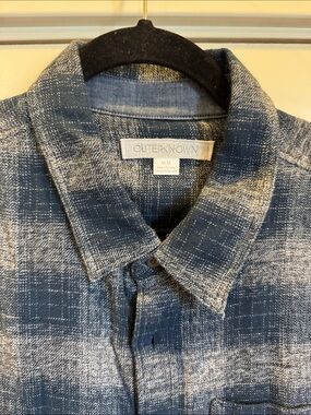 Outerknown Blue and White Plaid Casual Button-Down Shirt